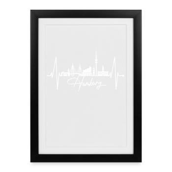 Hamburg Skyline Herzschlag Hamburger Liebe Fan - Gerahmtes Poster (27 × 37 cm) - Schwarz - Vorne