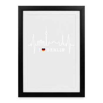 Berlin Skyline Herzschlag Herz Liebe Love Berliner - Affiche encadrée (27 × 37 cm) - noir - Devant