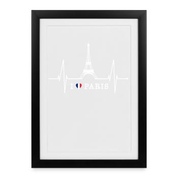 Paris Skyline Heartbeat Tour Eiffel France - Affiche encadrée (27 × 37 cm) - noir - Devant