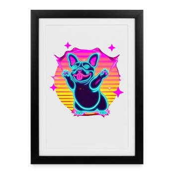 Drôle de French Bulldog Synthé Frenchie - Affiche encadrée (27 × 37 cm) - noir - Devant