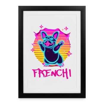 Drôle de Frenchie Dog French Bulldog Synthé - Affiche encadrée (27 × 37 cm) - noir - Devant