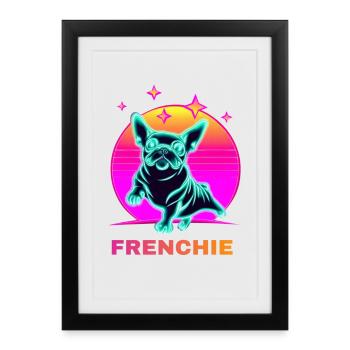 Bouledogue Français Couleur Style 80s - Affiche encadrée (27 × 37 cm) - noir - Devant