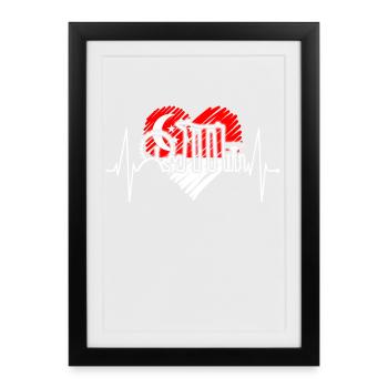 Singapore Skyline Heartbeat Asia I Love Singapore - Affiche encadrée (27 × 37 cm) - noir - Devant