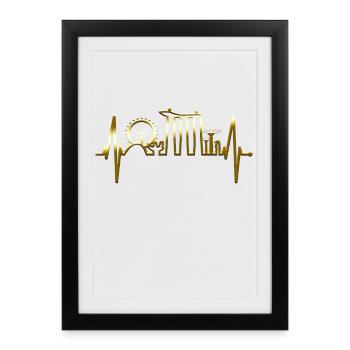 Singapore Skyline Heartbeat Asia I Love Singapore - Affiche encadrée (27 × 37 cm) - noir - Devant