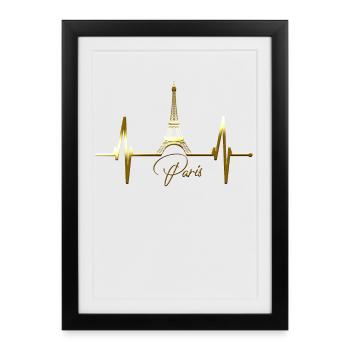 Paris Skyline Herzschlag Eiffelturm Frankreich - Gerahmtes Poster (27 × 37 cm) - Schwarz - Vorne