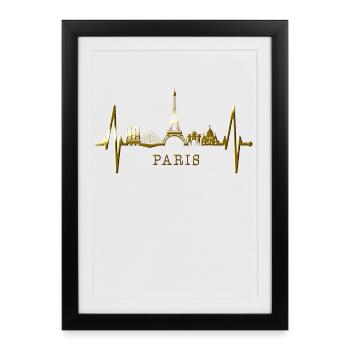 Paris Skyline Herzschlag Eiffelturm Frankreich - Gerahmtes Poster (27 × 37 cm) - Schwarz - Vorne