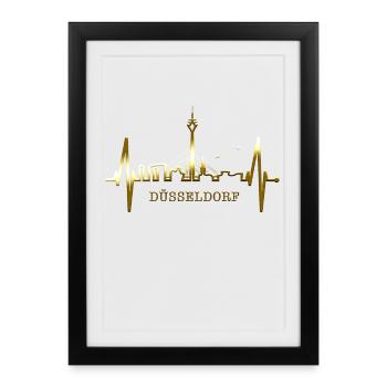 Dusseldorf Skyline Heartbeat Cher Düsseldorf - Affiche encadrée (27 × 37 cm) - noir - Devant
