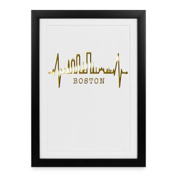 Boston Skyline Heartbeat USA Fan Heart Pulse Love - Affiche encadrée (27 × 37 cm) - noir - Devant