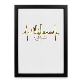 Boston Skyline Heartbeat USA Fan Heart Pulse Love - Affiche encadrée (27 × 37 cm) - noir - Devant