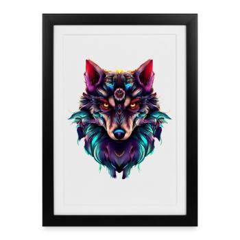 Wolf’s Head Synthwave Wolf - Affiche encadrée (27 × 37 cm) - noir - Devant
