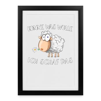 Komme was Wolle - ich Schaf das - Gerahmtes Poster (27 × 37 cm) - Schwarz - Vorne