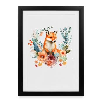 Renard roux mignon parmi les feuilles d 'automne - Affiche encadrée (27 × 37 cm) - noir - Devant
