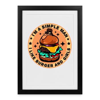 Burger Cheeseburger love - homme simple - Affiche encadrée (27 × 37 cm) - noir - Devant