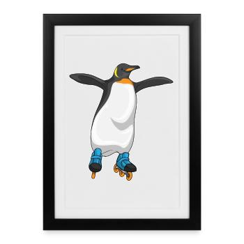 Penguin Inline skating Inline skates - Framed poster (27 × 37 cm) - black - Front
