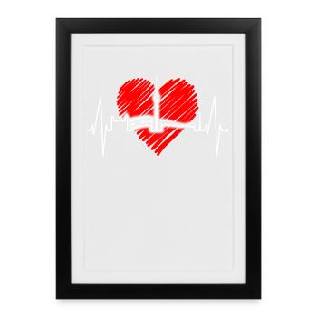 Stuttgart Skyline Herzschlag Herz Stuttgarter Fan - Affiche encadrée (27 × 37 cm) - noir - Devant