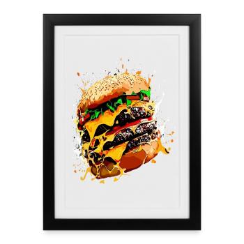 Triple Cheeseburger XXL Burger Art - Framed poster (27 × 37 cm) - black - Front