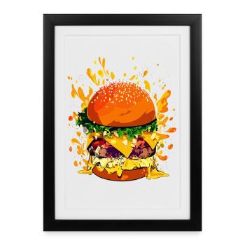 Extravagant cheeseburger with cheese splatter - Framed poster (27 × 37 cm) - black - Front