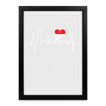 Essen Skyline Herzschlag Ruhrpott Fan Herz Essener - Affiche encadrée (27 × 37 cm) - noir - Devant