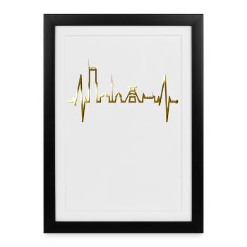 Essen Skyline Herzschlag Ruhrpott Fan Herz Essener - Affiche encadrée (27 × 37 cm) - noir - Devant