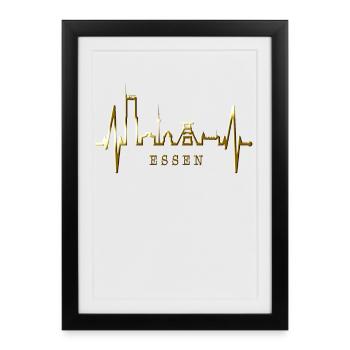 Essen Skyline Herzschlag Ruhrpott Fan Herz Essener - Affiche encadrée (27 × 37 cm) - noir - Devant