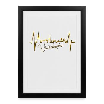 Wiesbaden Skyline Herzschlag Fan Herz Hessen Liebe - Affiche encadrée (27 × 37 cm) - noir - Devant