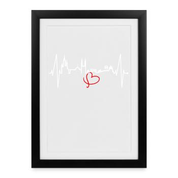 Wiesbaden Skyline Herzschlag Fan Herz Hessen Liebe - Affiche encadrée (27 × 37 cm) - noir - Devant