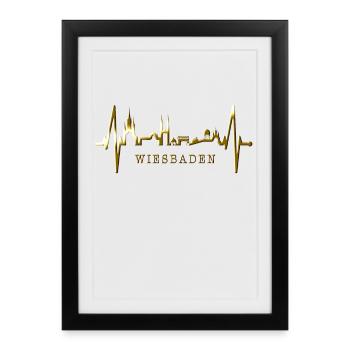 Wiesbaden Skyline Herzschlag Fan Herz Hessen Liebe - Affiche encadrée (27 × 37 cm) - noir - Devant