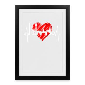 Vienne Skyline Heartbeat Autriche Love Vienne - Affiche encadrée (27 × 37 cm) - noir - Devant