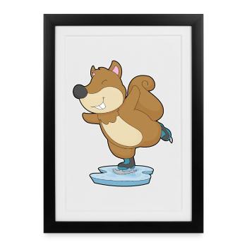 Écureuils patinage sur glace patins à glace - Affiche encadrée (27 × 37 cm) - noir - Devant