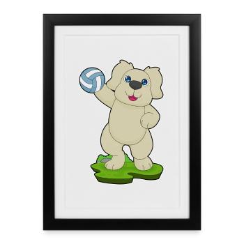 Hund Volleyballspieler Volleyball - Gerahmtes Poster (27 × 37 cm) - Schwarz - Vorne