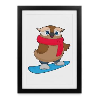 Snowboardeur Owl Snowboard - Affiche encadrée (27 × 37 cm) - noir - Devant