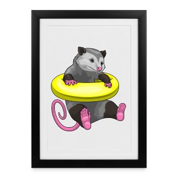Beutelratte Schwimmen Schwimmring Sommer - Gerahmtes Poster (27 × 37 cm) - Schwarz - Vorne