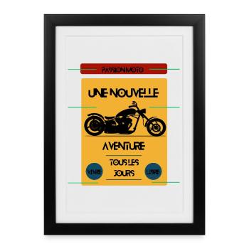 Passion moto, une nouvelle aventure ! - Affiche encadrée (27 × 37 cm) - noir - Devant