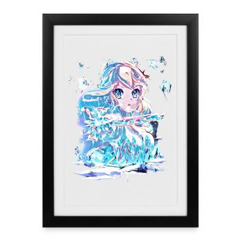 Ice Crystal Snow Queen Anime Princesse de glace - Affiche encadrée (27 × 37 cm) - noir - Devant