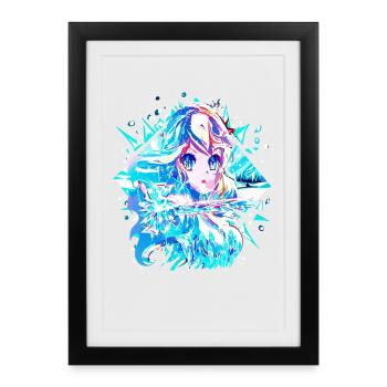 Anime Reine des neiges Princesse des glaces - Affiche encadrée (27 × 37 cm) - noir - Devant