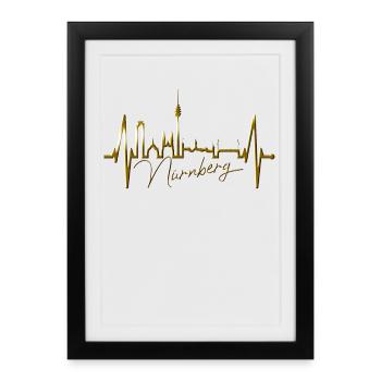 Nuremberg Skyline Heartbeat Fan Heart Love Nuremberg - Affiche encadrée (27 × 37 cm) - noir - Devant