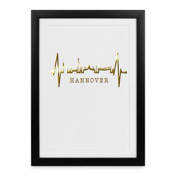Hannover Skyline Herzschlag Fan Liebe Hannöversch - Affiche encadrée (27 × 37 cm) - noir - Devant