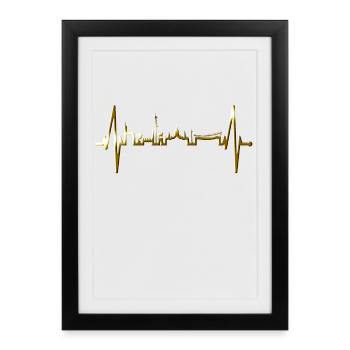 Hannover Skyline Herzschlag Fan Liebe Hannöversch - Affiche encadrée (27 × 37 cm) - noir - Devant