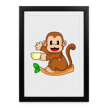Affe Tasse - Gerahmtes Poster (27 × 37 cm) - Schwarz - Vorne