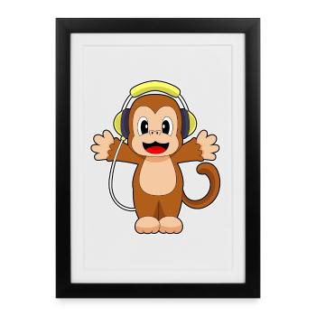 Monkey Headphones Music - Framed poster (27 × 37 cm) - black - Front