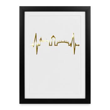 Mönchengladbach Skyline Herzschlag Fan I Love MG - Gerahmtes Poster (27 × 37 cm) - Schwarz - Vorne