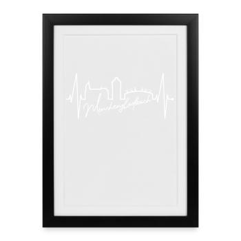 Mönchengladbach Skyline Herzschlag Fan I Love MG - Gerahmtes Poster (27 × 37 cm) - Schwarz - Vorne