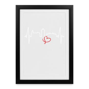 Mönchengladbach Skyline Herzschlag Fan I Love MG - Gerahmtes Poster (27 × 37 cm) - Schwarz - Vorne