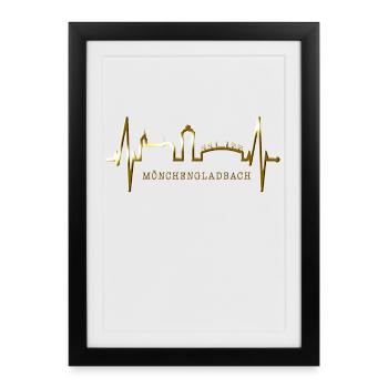Mönchengladbach Skyline Herzschlag Fan I Love MG - Gerahmtes Poster (27 × 37 cm) - Schwarz - Vorne