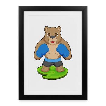 Bär Boxer Boxhandschuhe Boxen - Gerahmtes Poster (27 × 37 cm) - Schwarz - Vorne