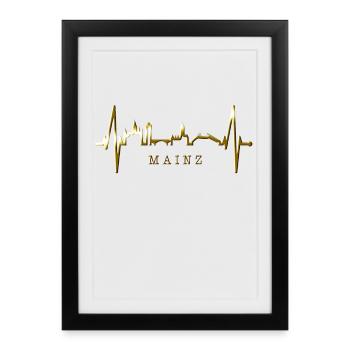 Mayence Skyline Heartbeat Fan Heart Love Mainzer - Affiche encadrée (27 × 37 cm) - noir - Devant