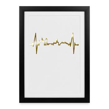 Mayence Skyline Heartbeat Fan Heart Love Mainzer - Affiche encadrée (27 × 37 cm) - noir - Devant