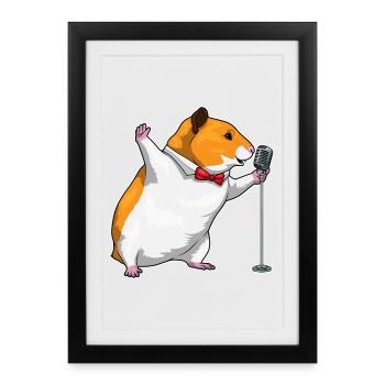 Chanteur de hamster Chant au micro - Affiche encadrée (27 × 37 cm) - noir - Devant
