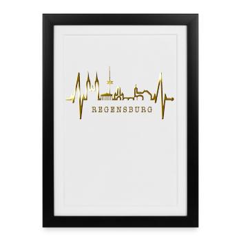 Regensburg Skyline Heartbeat Love Regensburgers - Affiche encadrée (27 × 37 cm) - noir - Devant