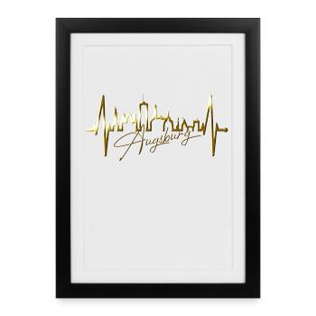 Augsburg Skyline Heartbeat Fan J’aime Augsburger - Affiche encadrée (27 × 37 cm) - noir - Devant